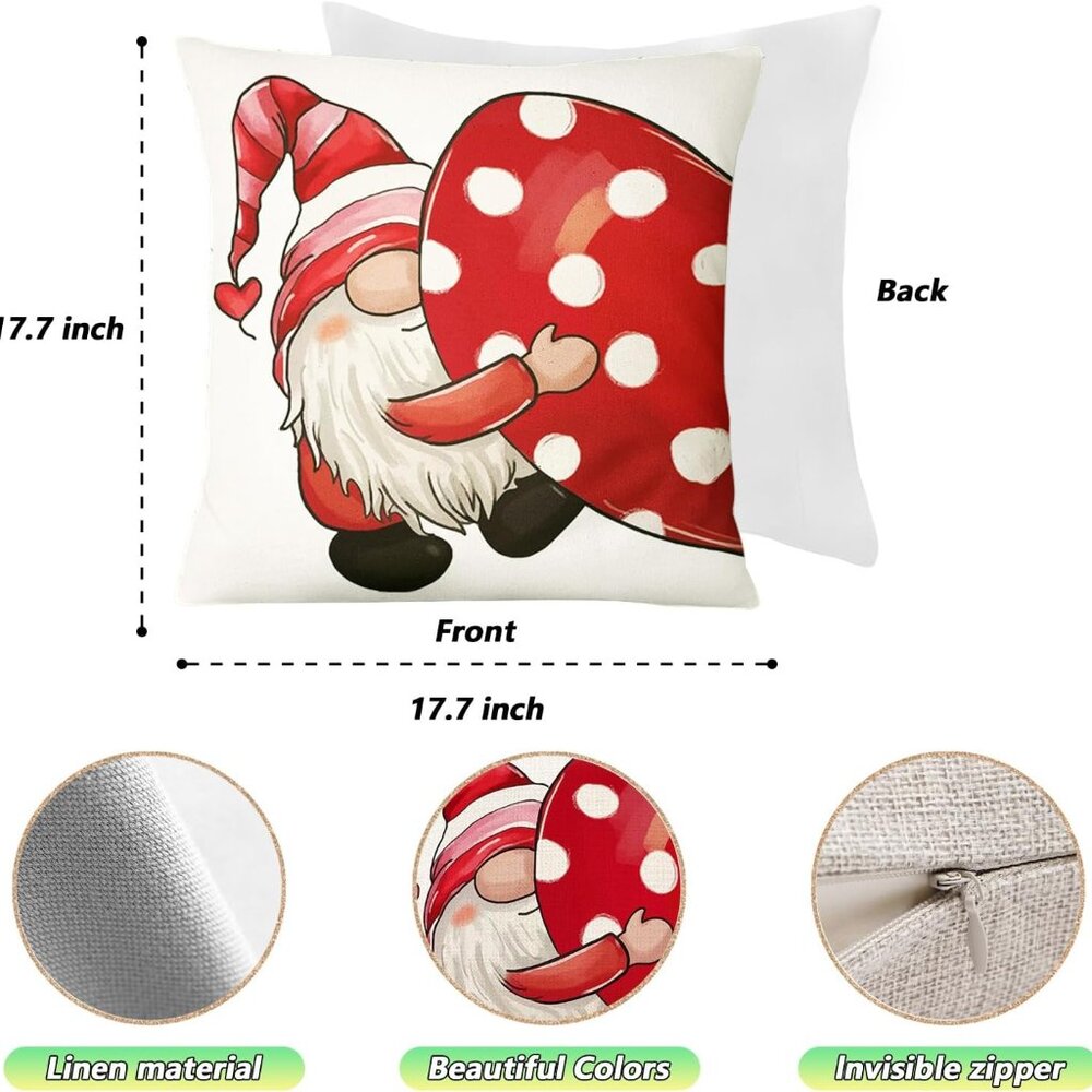 NWOT 4 pcs Pillow Covers 18×18 Inch Gnome Throw Pillow Covers Holiday Valentine - Picture 5 of 5